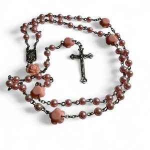 Elegant Pink Rosary Necklace